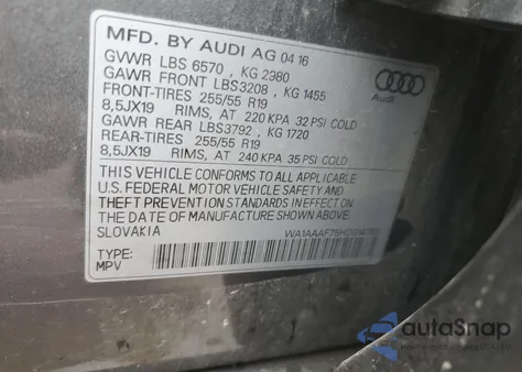 2017 Audi Q7 Premium from USA, damaged, VIN WA1AAAF75HD014793
